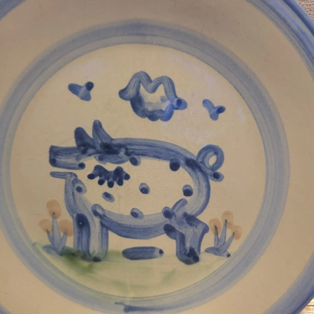 Vintage M.A. HADLEY Country‎ Scenes Blue Luncheon Plate PIG 9